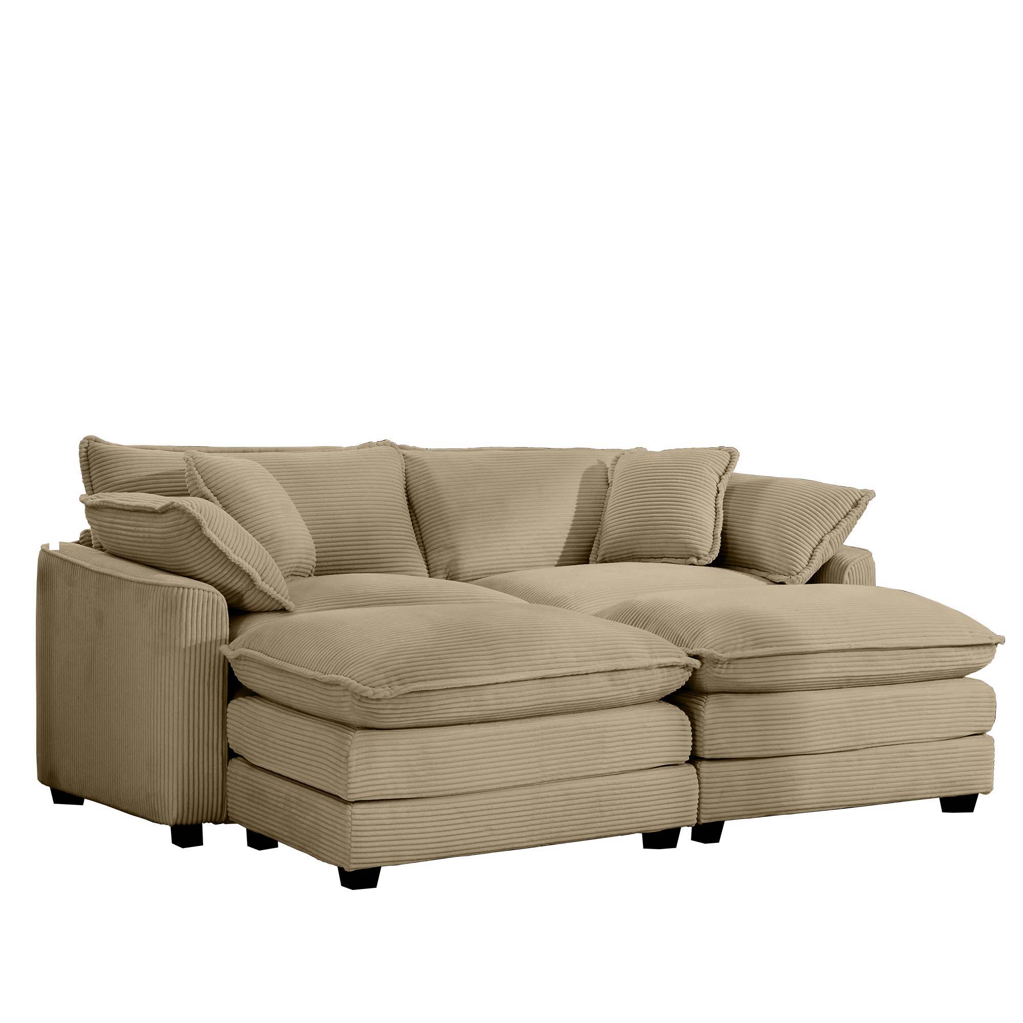 Modern Oversized Modular Cushion Sofa With Ottoman, Low Back, Deep Seating Sofa Set