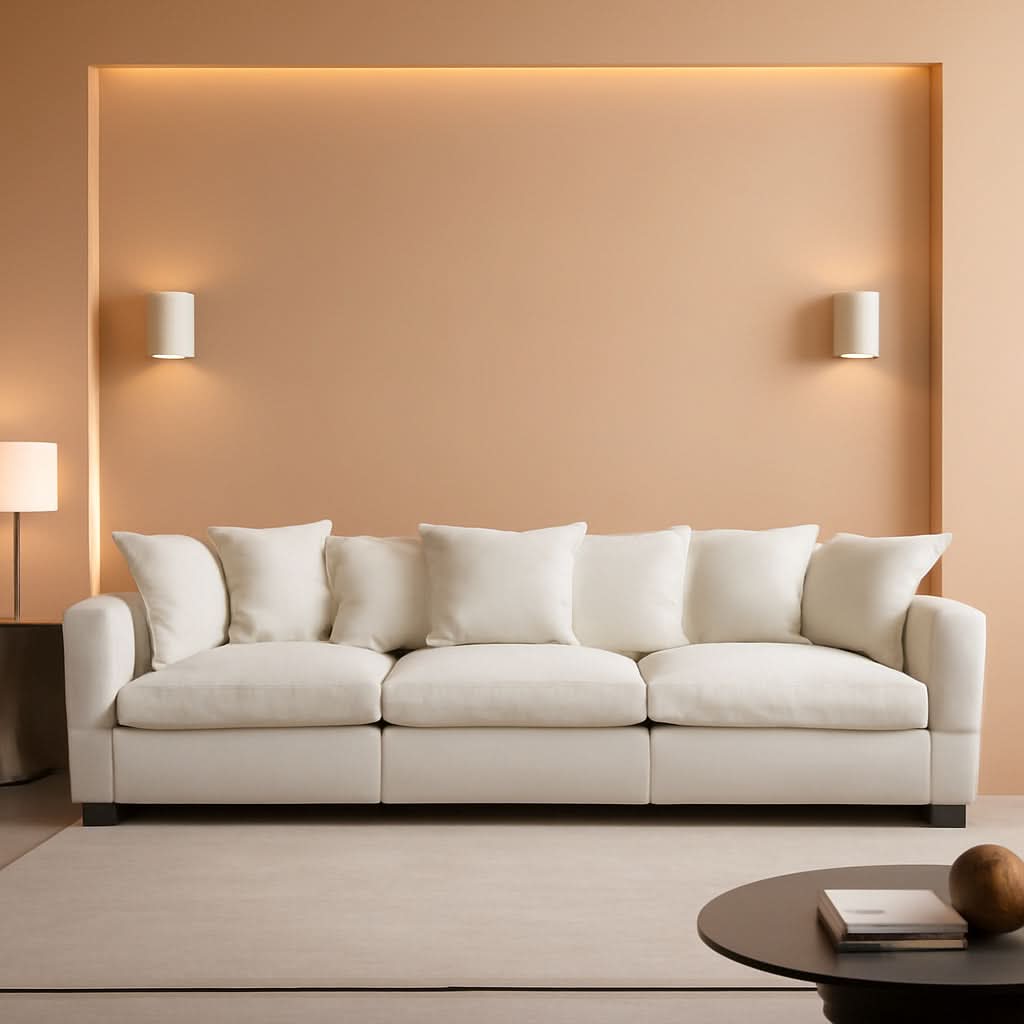 111.4 Inch 3 Seater Cloud Sofa Modular Sectional Couch Beige With Breathable Chenille Fabric