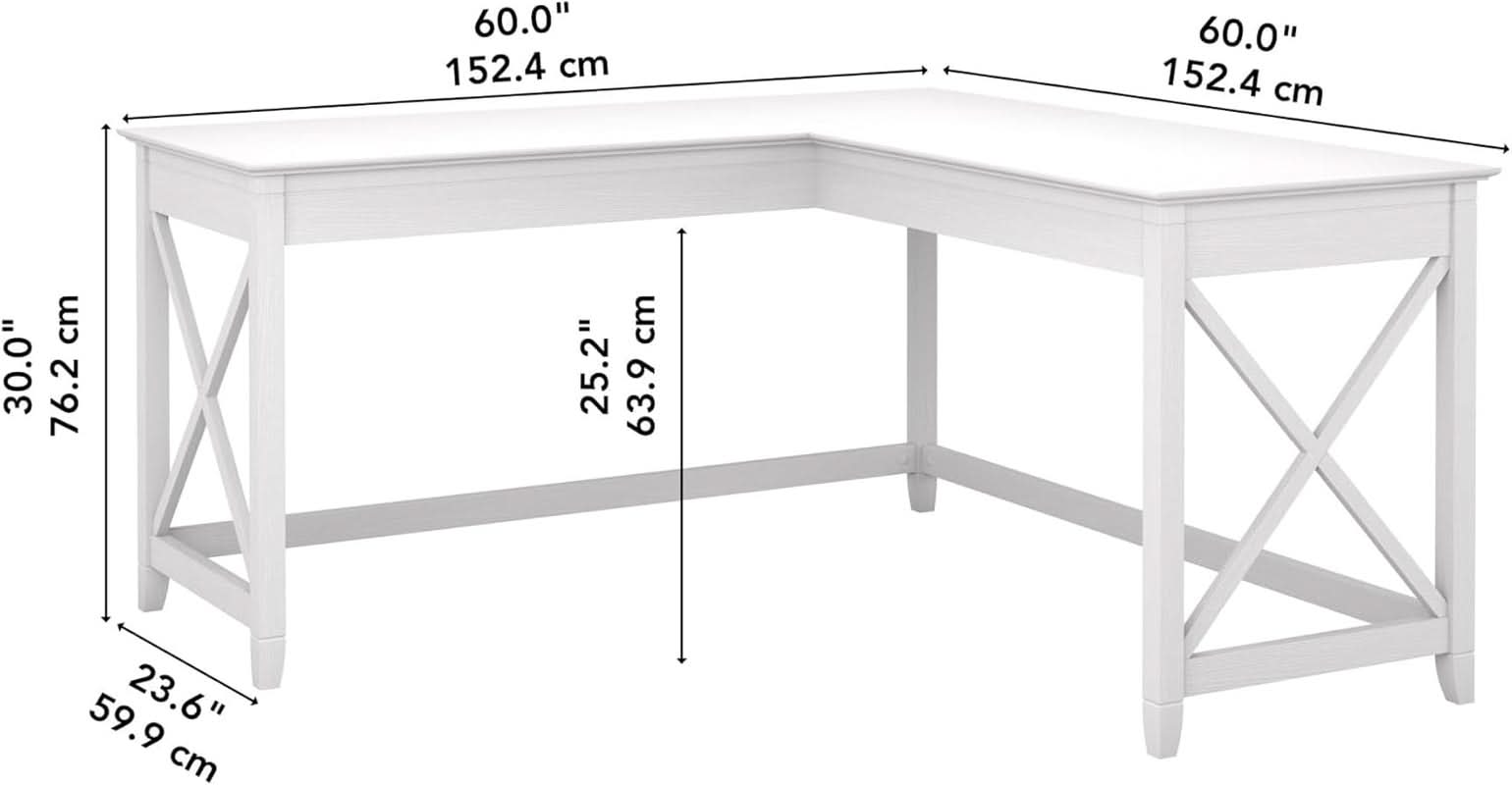 Bush Furniture Key West 60W L Shaped Desk Pure White Oak