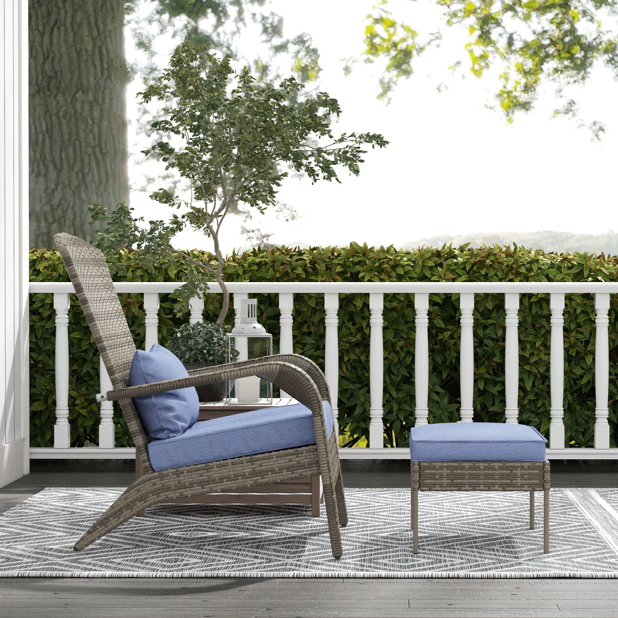 Wicker Adirondack Chair with Ottoman