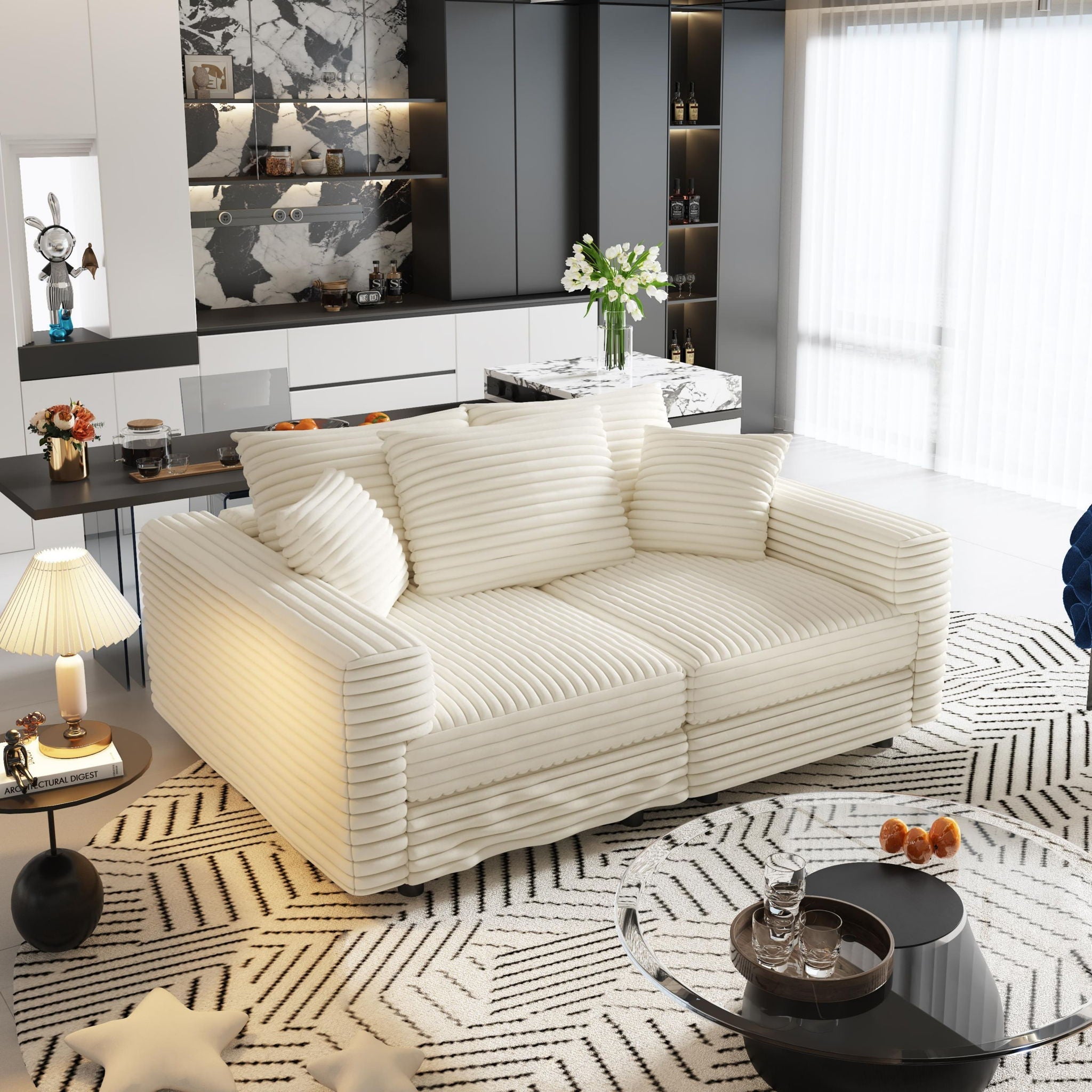 4 Seat Sofa, Modern Comfy Upholstered Sofa Cloud Couch, Deep Seat Couches With Soft Pillows